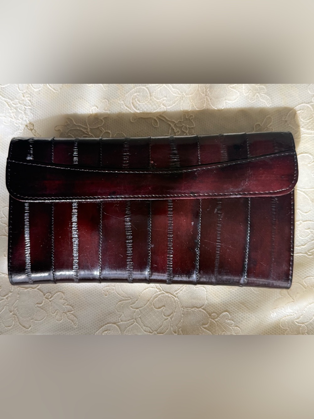 Eel Skin Dark Burgundy Leather Wallet 1990s